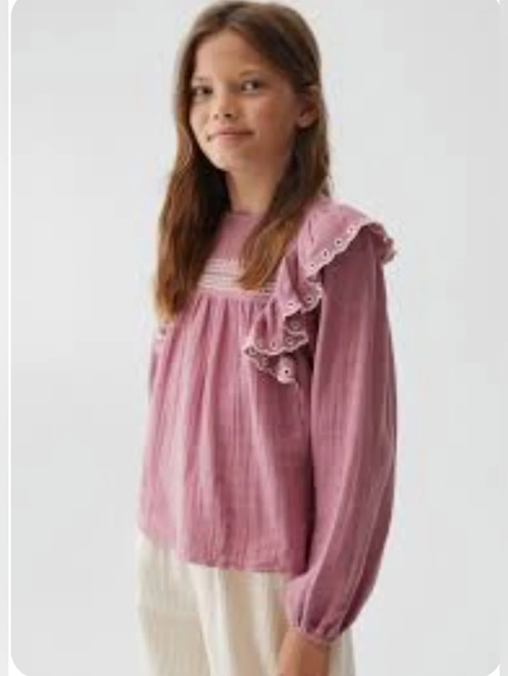 Mango Lavender Ruffle Long-Sleeve Blouse